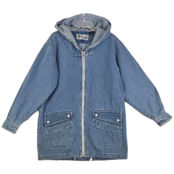 Vintage Andy John’s ~Woman Size M~ Blue Denim Zip Up Hoodie Jacket Unlined. - Picture 5 of 11